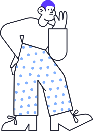 thinking man in polka dot pants animated illustration in GIF, Lottie (JSON), AE