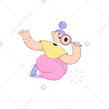 Woman with a magnifying glass looks at a missing thing PNG, SVG