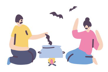 Туристы пытаются приготовить ужин в PNG, SVG