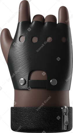 3D Rocker's black skin hand in leather glove showing a rock sign Illustration in PNG, SVG