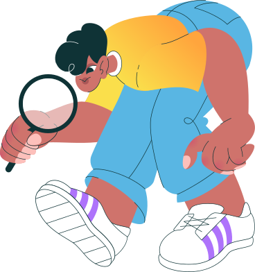 man bending to look at something with magnifying glass PNG, SVG