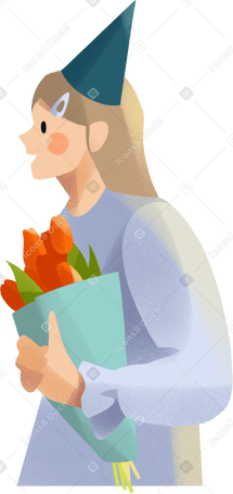 birthday girl with a bouquet of tulips in her hands PNG, SVG