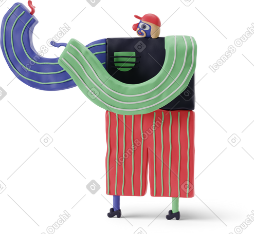 3D 举手的戴帽子的男人 PNG, SVG