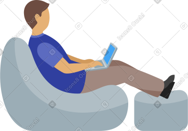 Man working with laptop sitting in armchair PNG, SVG