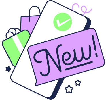 Lettering New! with gift box and bag text animated illustration in GIF, Lottie (JSON), AE