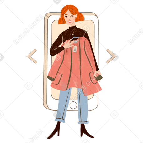 Girl online shopping choosing clothes on a phone Illustration in PNG, SVG