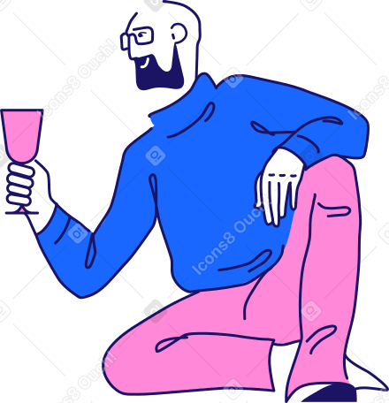 sitting man in a sweater with a glass of champagne Illustration in PNG, SVG