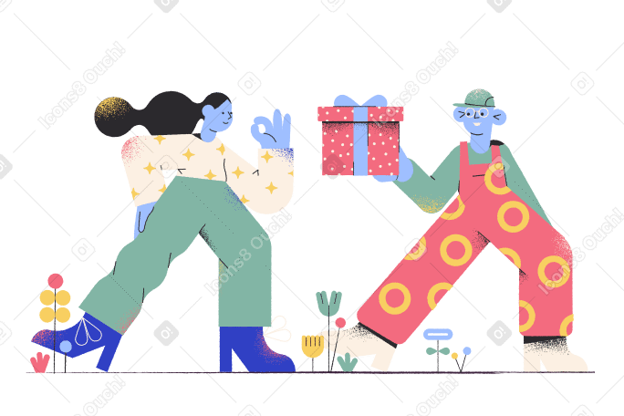 Man delivering gift to a woman PNG, SVG