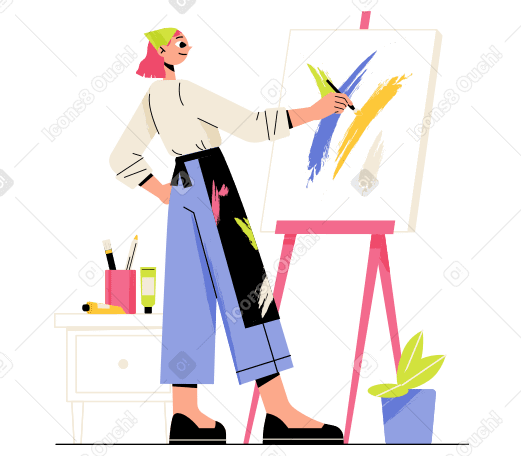 Girl draws an abstract picture Illustration in PNG, SVG