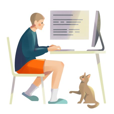 Young man works as a programmer remotely from home Illustration in PNG, SVG