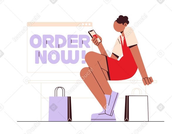 Lettering Order Now! with girl shopping online text PNG, SVG