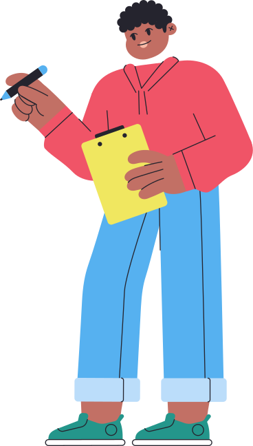 man standing and holding a clipboard and a marker PNG, SVG