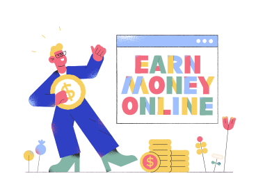 Lettering Earn Money Online with a man holding a coin PNG, SVG