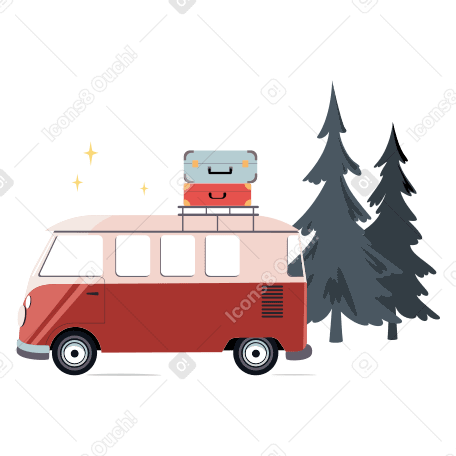 Traveling in a minivan with suitcases on the roof Illustration in PNG, SVG