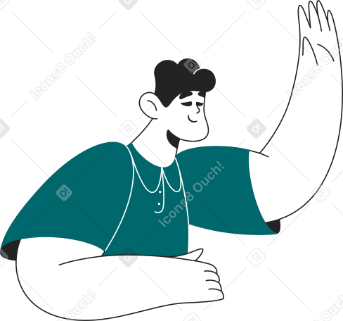 man is holding something and raises his hand up Illustration in PNG, SVG