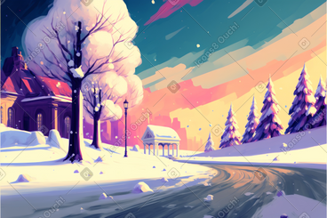 3D winter city background PNG, SVG