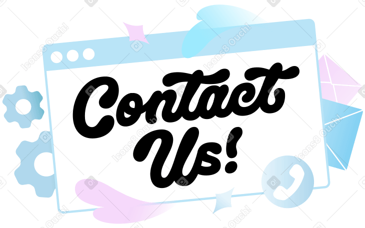 Lettering Contact Us with gears, messages and phone sign text PNG, SVG