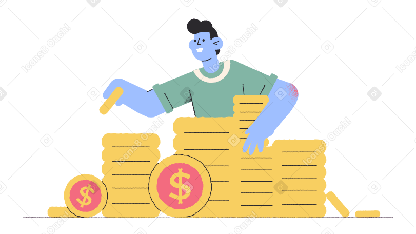 Man in a pile of coins  Illustration in PNG, SVG