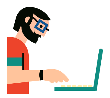 Typing man animated illustration in GIF, Lottie (JSON), AE