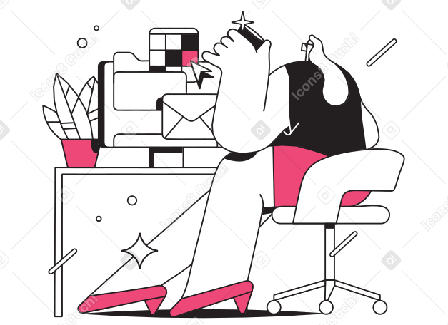 Woman sitting in front of a computer in the office Illustration in PNG, SVG