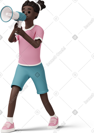 3D girl screaming into megaphone PNG, SVG