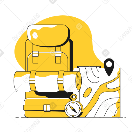Hiking equipment with backpack and map PNG, SVG