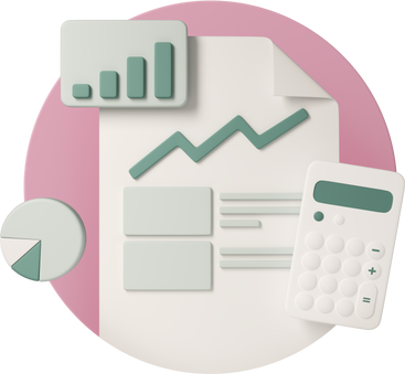 Document with calculator and statistics charts в PNG, SVG