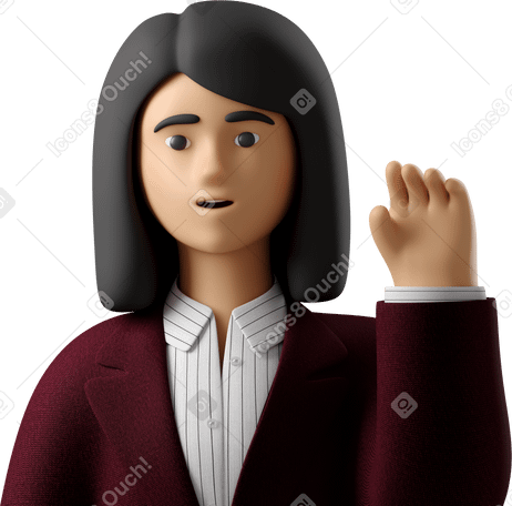 3D close up of businesswoman in red suit waving goodbye Illustration in PNG, SVG