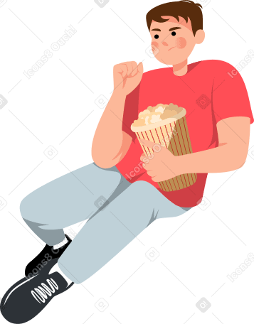 serious boy with popkorn Illustration in PNG, SVG