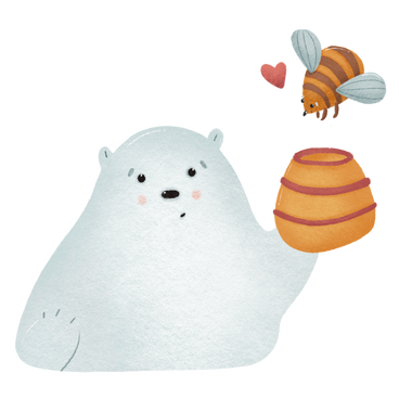 Bear sharing a jar of honey with bee PNG, SVG