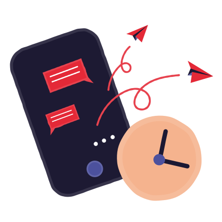 Watch and a mobile phone from which messages are sent Illustration in PNG, SVG