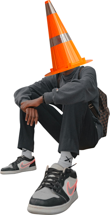 Guy with traffic cone on his head PNG, SVG