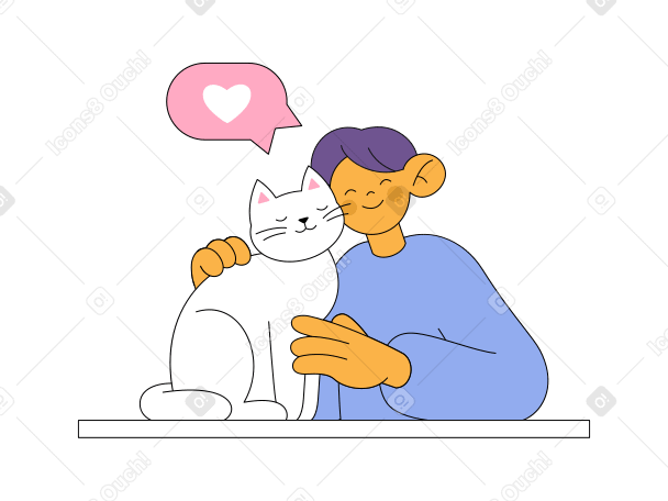 Man hugs a happy white cat Illustration in PNG, SVG