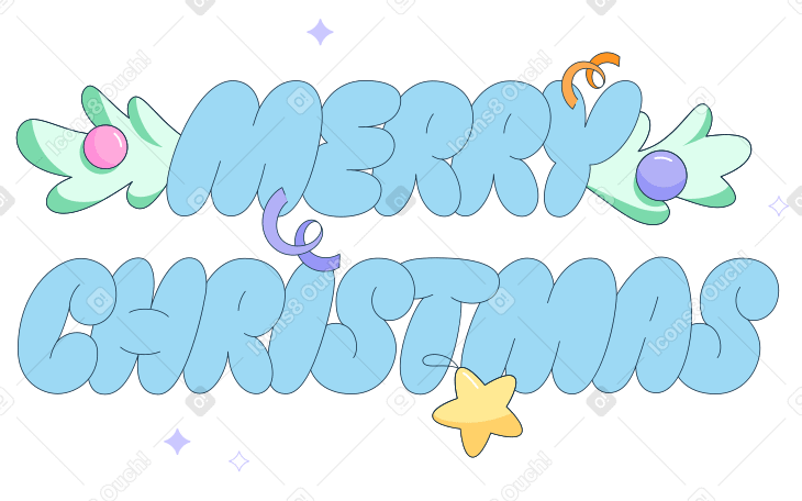 Merry Christmas lettering text with Christmas tree branches PNG, SVG
