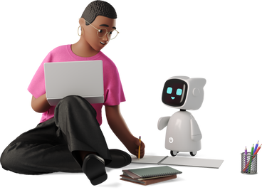 Woman working with robot assistant PNG, SVG