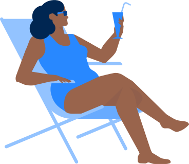 plus size woman in swimsuit is sitting on chaise longue and holding cocktail in her hand PNG, SVG