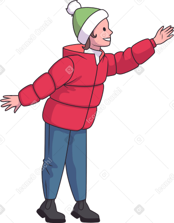 happy child in red winter jacket Illustration in PNG, SVG