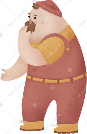 man in the red jumpsuit stands thoughtfully with his hand on his beard Illustration in PNG, SVG
