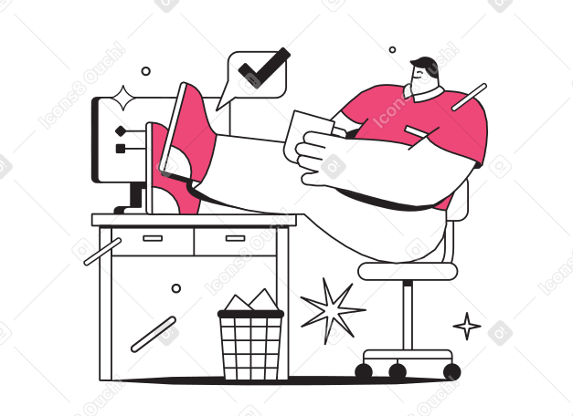 Man sitting near computer with cup Illustration in PNG, SVG