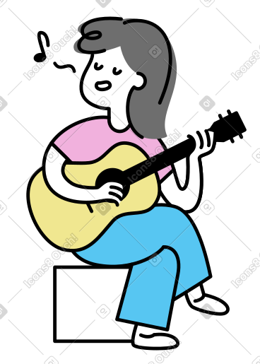 弹吉他的年轻女子 PNG, SVG