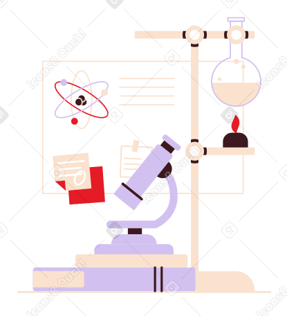 Microscope, books and chemistry flasks PNG, SVG
