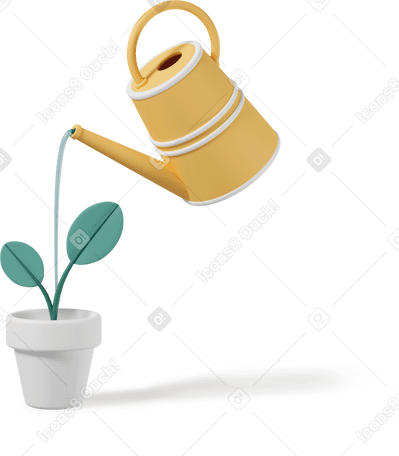 3D Watering can and plant Illustration in PNG, SVG