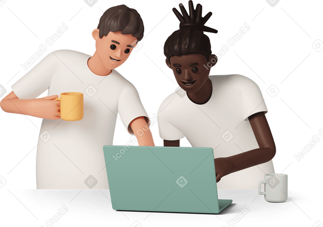 3D two men using laptop PNG、SVG