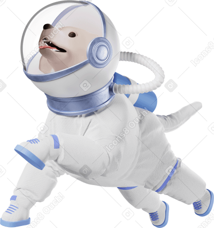 3D dog astronaut floating and looking at something PNG, SVG