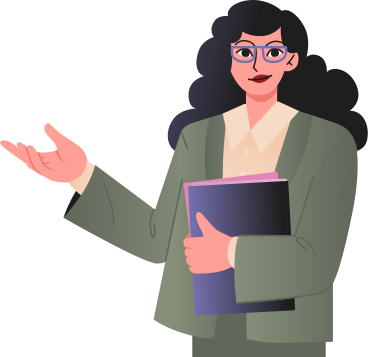Young woman in glasses with a folder in her hand pointing at something PNG, SVG