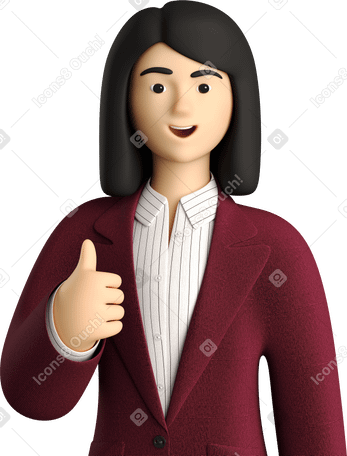 3D businesswoman in red suit showing thumbs up Illustration in PNG, SVG