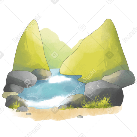 Sunny landscape with hills and water Illustration in PNG, SVG