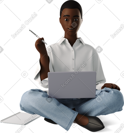 3D young woman working online PNG, SVG