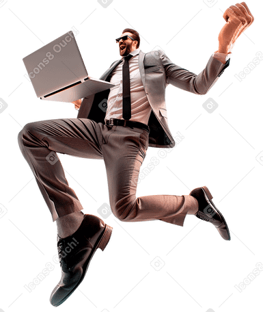 happy businessman with a laptop PNG, SVG