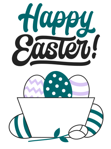 Надпись "счастливой пасхи" с пасхальными яйцами и цветком в PNG, SVG